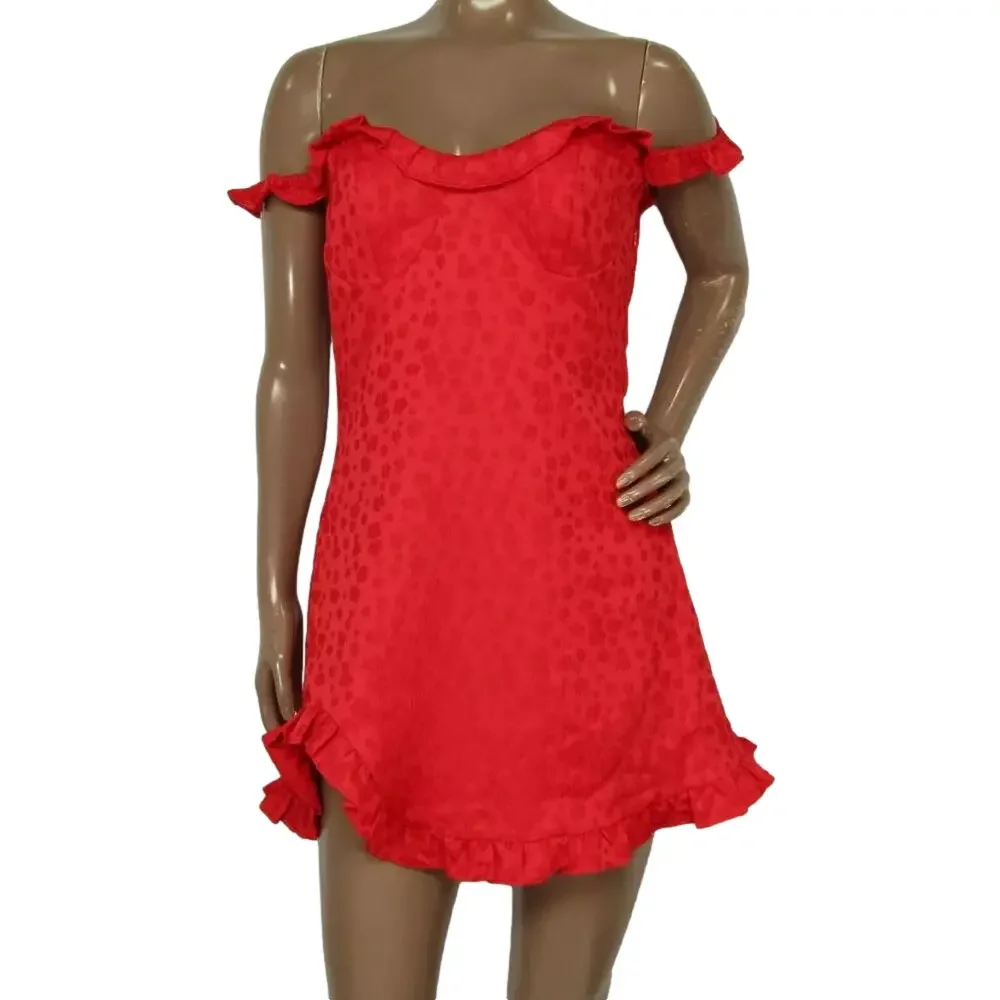 Line And Dot Dresses | New Line And Dot Mini Dress Scarlet Red Size S Penni Off The Shoulder Ruffle | Color: Red | Size: S | Instatrend's Closet